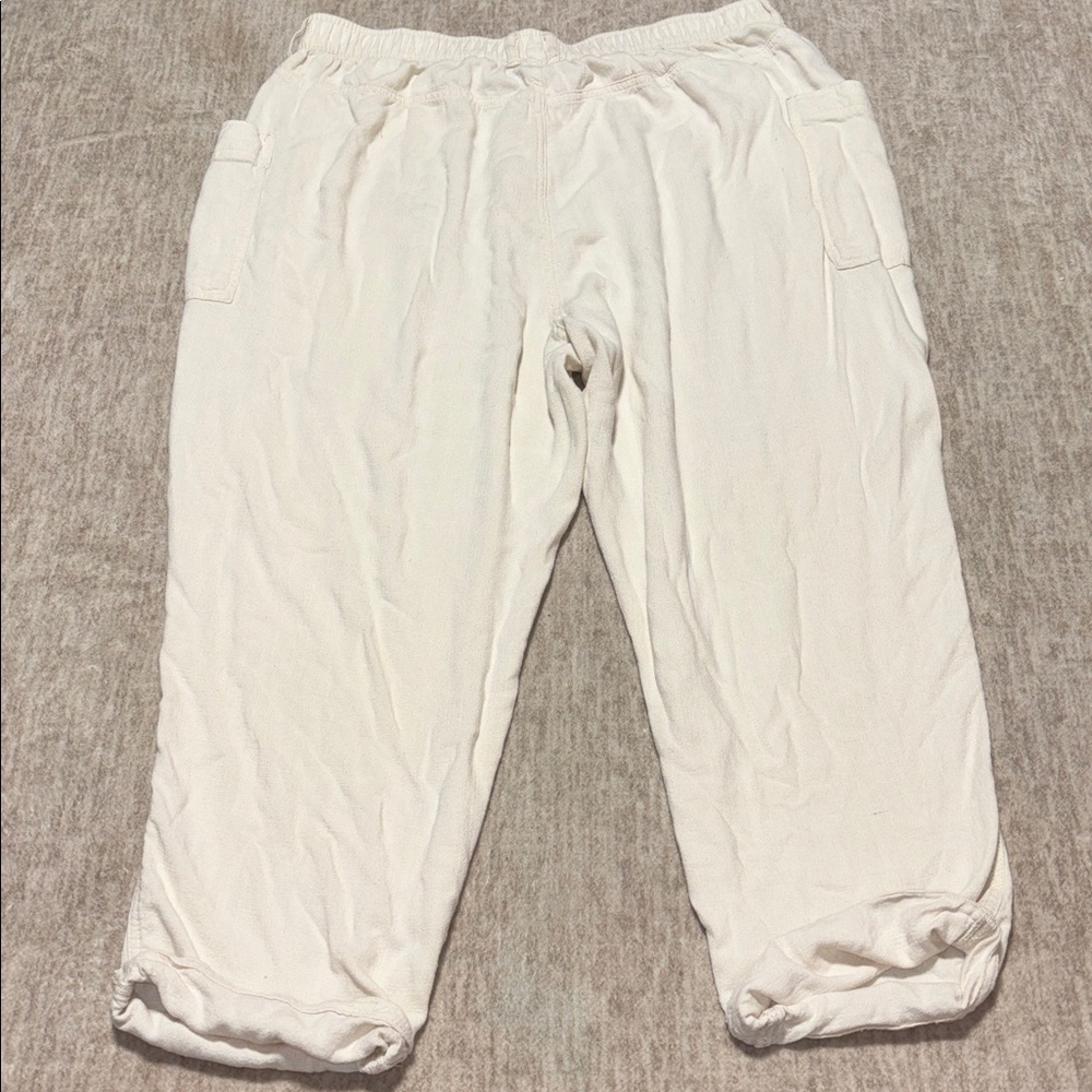 2x Wonderly linen blend Cream Pants casual summery vacation vibes button fly - Picture 6 of 6